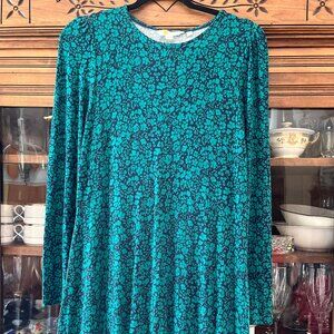 Boden Knit Floral Green and Navy Dress- Sz 12L Soft and Comfortable